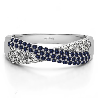 0.54 Carat Sapphire and Diamond Criss Cross Pave Set Anniversary Band