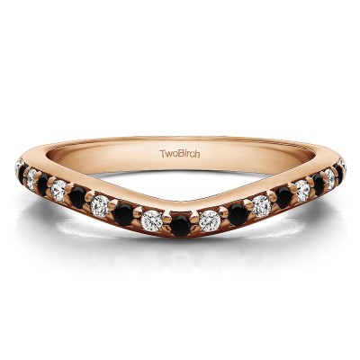 0.25 Ct. Black and White Nineteen Round Stone Double Shared Prong Contour Ring in Rose Gold