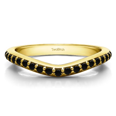 0.25 Ct. Black Nineteen Round Stone Double Shared Prong Contour Ring in Yellow Gold