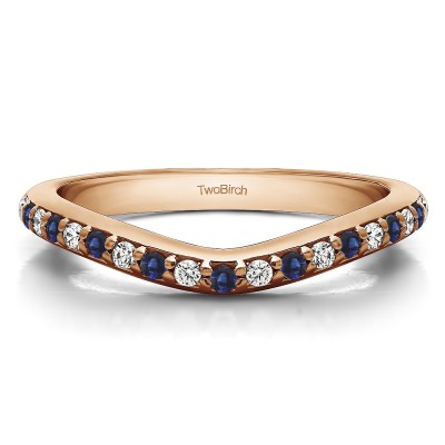 0.25 Ct. Sapphire and Diamond Nineteen Round Stone Double Shared Prong Contour Ring in Rose Gold