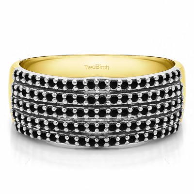0.5 Carat Black Multi Row Shared Prong Wedding Ring in Two Tone Gold