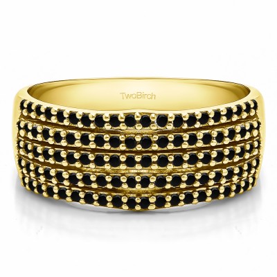 0.5 Carat Black Multi Row Shared Prong Wedding Ring in Yellow Gold