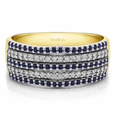 0.5 Carat Sapphire and Diamond Multi Row Shared Prong Wedding Ring in Two Tone Gold