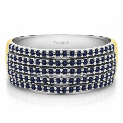 0.5 Carat Sapphire Multi Row Shared Prong Wedding Ring in Two Tone Gold