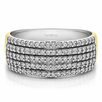 0.5 Carat Multi Row Shared Prong Wedding Ring in Two Tone Gold