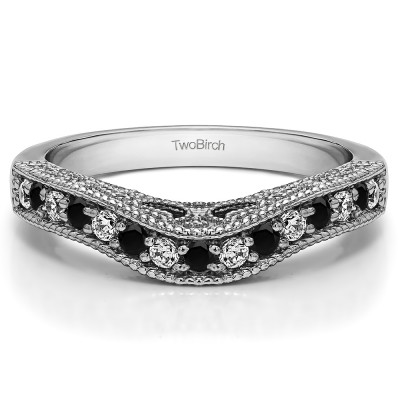 0.3 Ct. Black and White Vintage Millgrained and Filigree Contour Wedding Ring