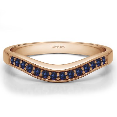 0.18 Ct. Sapphire Fourteen Stone Prong In Channel Curved Ring in Rose Gold