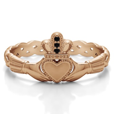 0.02 Carat Black Celtic Claddagh Wedding Ring   in Rose Gold