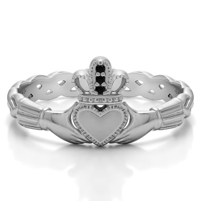 0.02 Carat Black Celtic Claddagh Wedding Ring
