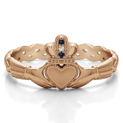 0.02 Carat Sapphire and Diamond Celtic Claddagh Wedding Ring   in Rose Gold