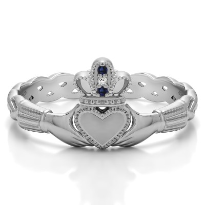 0.02 Carat Sapphire and Diamond Celtic Claddagh Wedding Ring