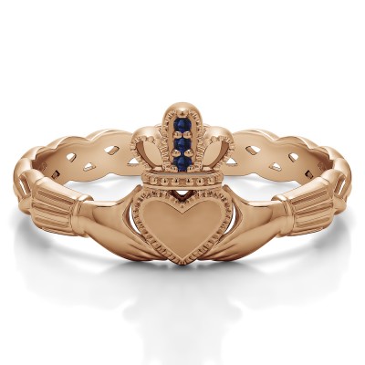 0.02 Carat Sapphire Celtic Claddagh Wedding Ring   in Rose Gold