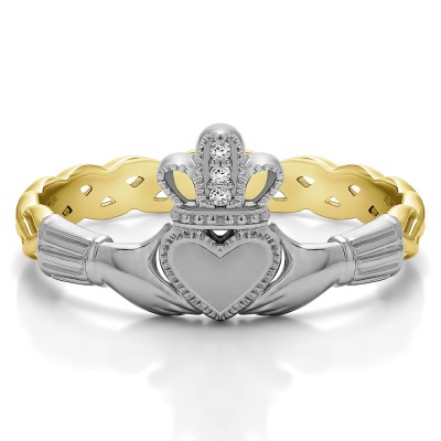 0.02 Carat Celtic Claddagh Wedding Ring   in Two Tone Gold