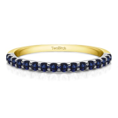 0.48 Carat Sapphire Double Shared Prong Wedding Band  in Two Tone Gold