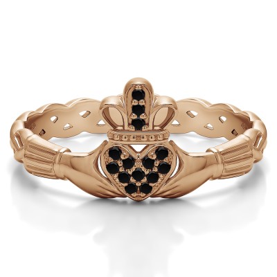 0.07 Carat Black Celtic Claddagh Wedding Ring with Pave Heart    in Rose Gold