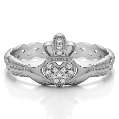 0.07 Carat Celtic Claddagh Wedding Ring with Pave Heart
