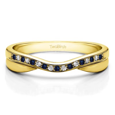 0.11 Ct. Sapphire and Diamond Metal Accented Curved Band in Yellow Gold