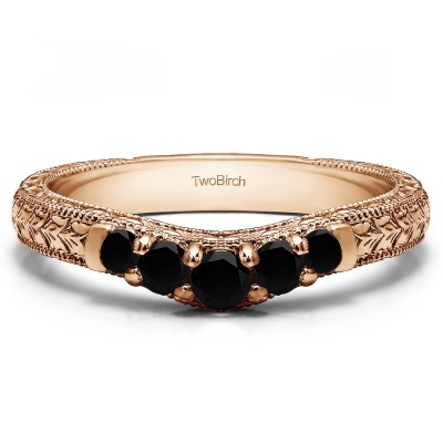 0.33 Ct. Black Vintage Engraved Curved Ring in Rose Gold