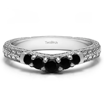 0.33 Ct. Black Vintage Engraved Curved Ring