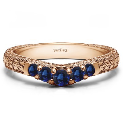 0.33 Ct. Sapphire Vintage Engraved Curved Ring in Rose Gold