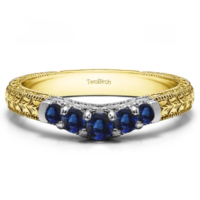 0.33 Ct. Sapphire Vintage Engraved Curved Ring in Two Tone Gold