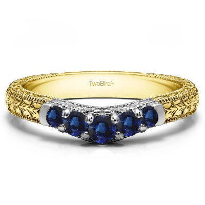 0.33 Ct. Sapphire Vintage Engraved Curved Ring in Two Tone Gold