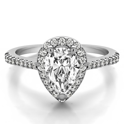 Classic Pear Shaped Halo Engagement Ring in White Gold