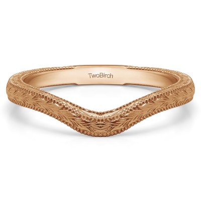 Plain Vintage Engraved Matching Chevron Wedding Ring