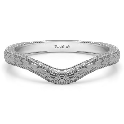 Plain Vintage Engraved Matching Chevron Wedding Ring