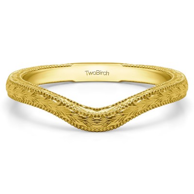 Plain Vintage Engraved Matching Chevron Wedding Ring