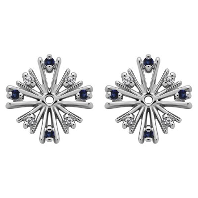 0.16 Carat Sapphire and Diamond Round Prong Starburst Inspired Earring Jacket