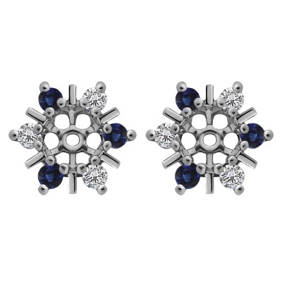 0.48 Carat Sapphire and Diamond Round Bar and Prong Halo Earring Jackets