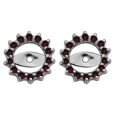 0.28 Carat Ruby Shared Prong Round Halo Earring Jackets