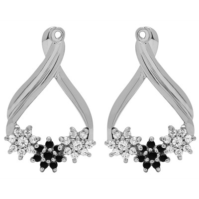 0.51 Carat Black and White Bypass Round Flower Earring Jackets