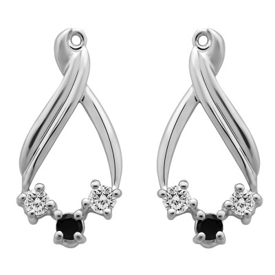 0.52 Carat Black and White Three Stone Chandalier Earring Jackets