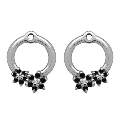 0.19 Carat Black and White Double Flower Prong Set Earing Jackets