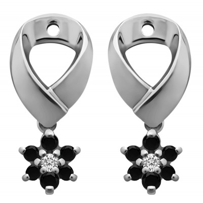 0.22 Carat Black and White Flower Dangle Earring Jackets