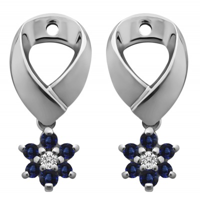 0.22 Carat Sapphire and Diamond Flower Dangle Earring Jackets