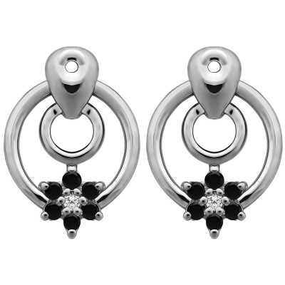 0.28 Carat Black and White Double Circle Flower Dangle Earring Jackets