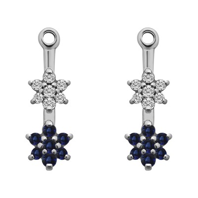 0.19 Carat Sapphire and Diamond Double Flower Dangle Earring Jackets