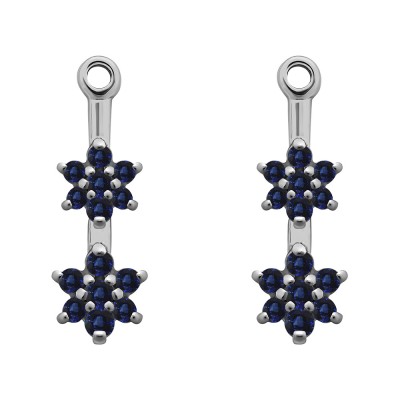 0.19 Carat Sapphire Double Flower Dangle Earring Jackets