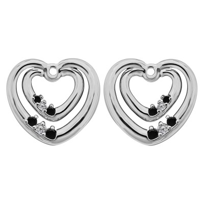 0.22 Carat Black and White Double Heart Shaped Earring Jackets