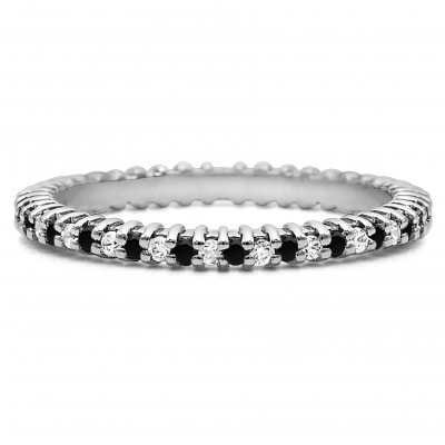 Black and White Stone Stackable 1.5mm Double Shared Prong Eternity Ring