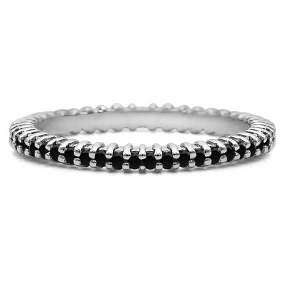 Black Stone Stackable 1.6mm Double Shared Prong Eternity Ring