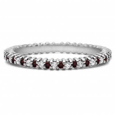 Ruby and Diamond Stackable 1.6mm Double Shared Prong Eternity Ring