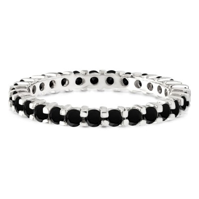 Black Stone Stackable 2.2mm Double Shared Prong Eternity Ring