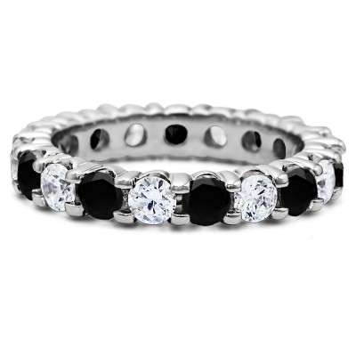 Black and White Stone Stackable 3.1mm Double Shared Prong Eternity Ring