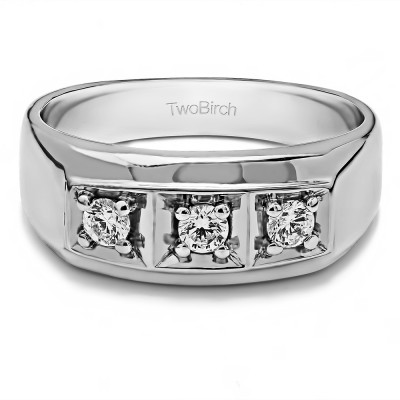 0.48 Ct. Three Stone Prong In Channel Set Men's Wedding Ring