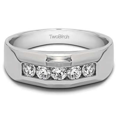 0.76 Ct. Five Stone Channel Set Men's Wedding Band With Cubic Zirconia Mounted in Sterling Silver.(Size 9)