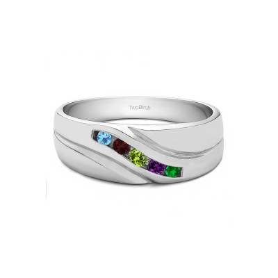 0.29 Ct. Five Birthstone Twisted Shank Men's Wedding Ring in White Gold